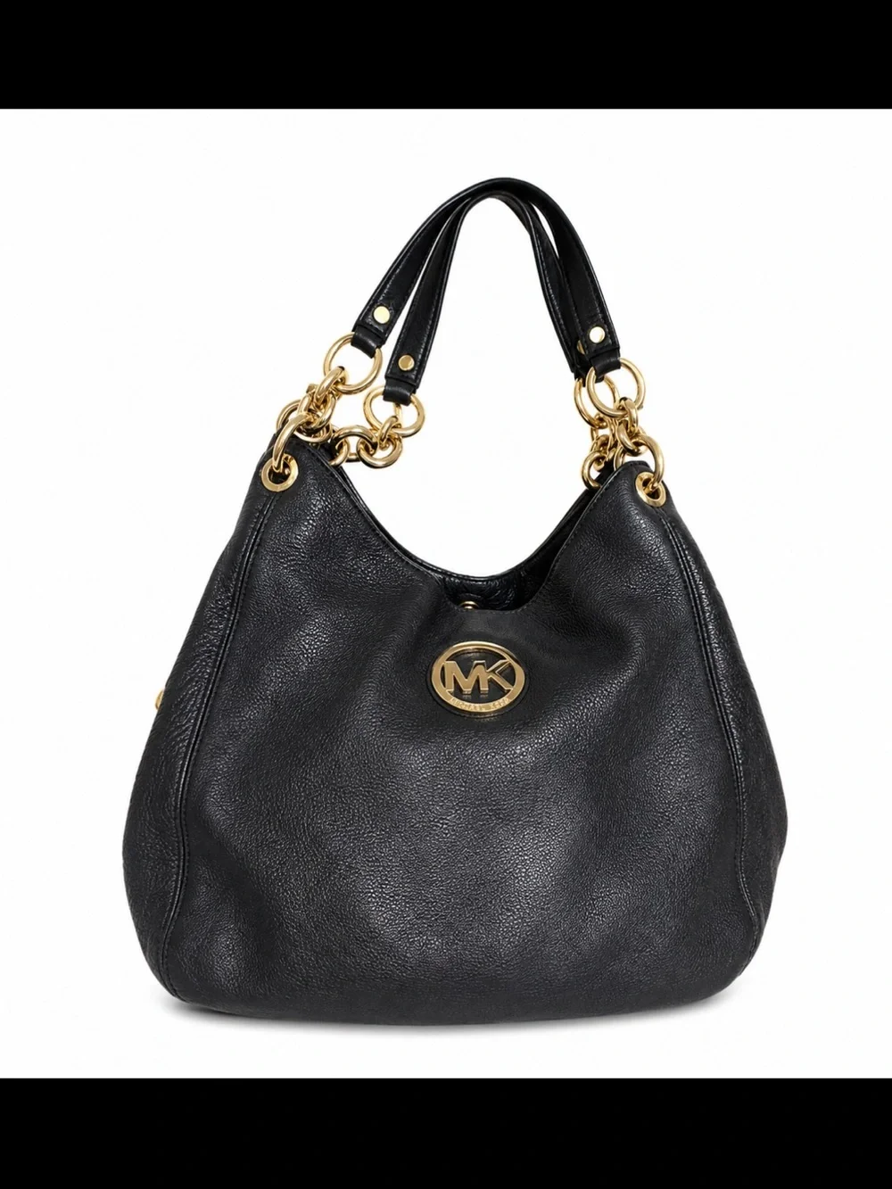 Michael Kors Black Leather Hobo with Gold Hardware
